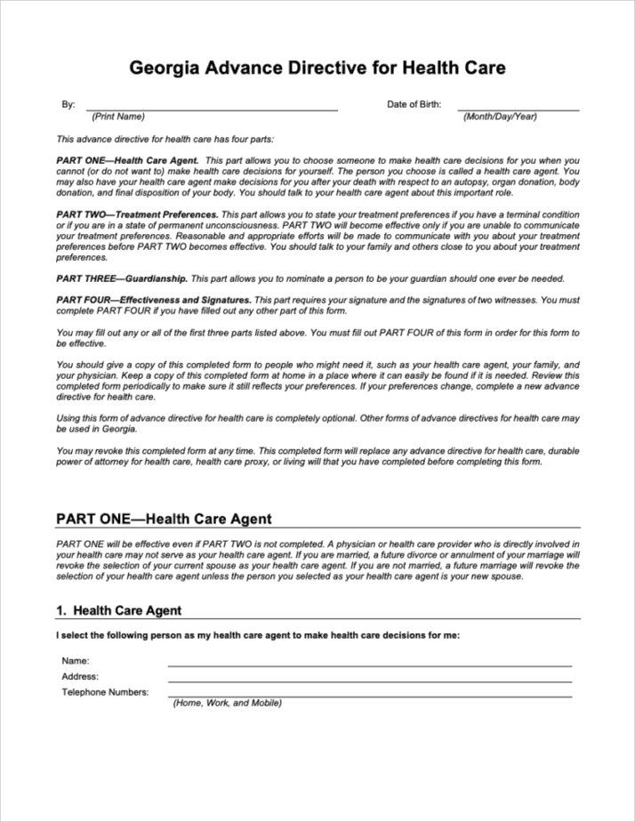 Georgia Advance Directive for Healthcare Form preview