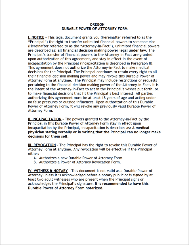 Free Oregon Power of Attorney Forms | PDF | WORD Free Oregon Power of Attorney Forms | PDF | WORD