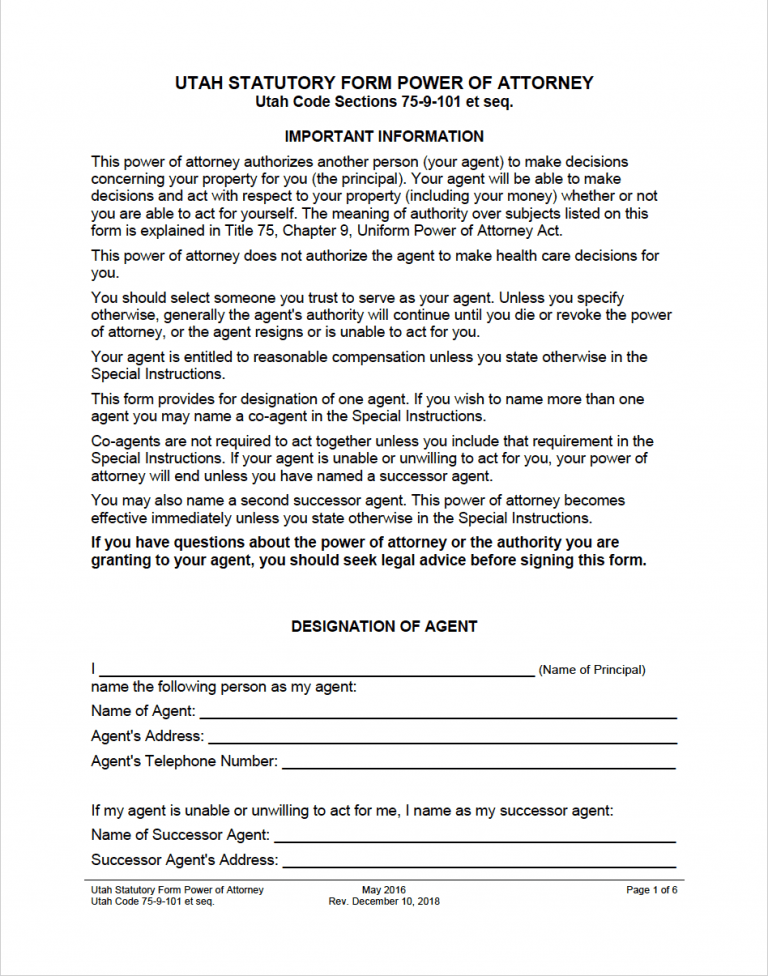Utah Power of Attorney Forms preview