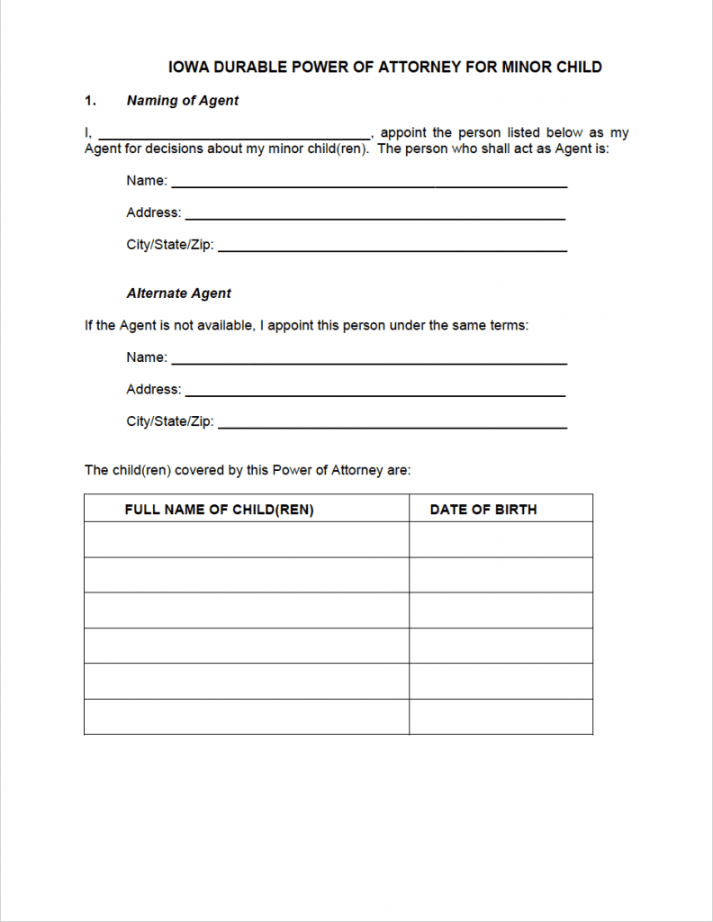 free-iowa-minor-child-durable-power-of-attorney-form-pdf-word