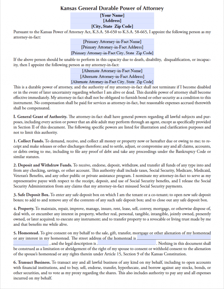 Kansas Power of Attorney Forms preview