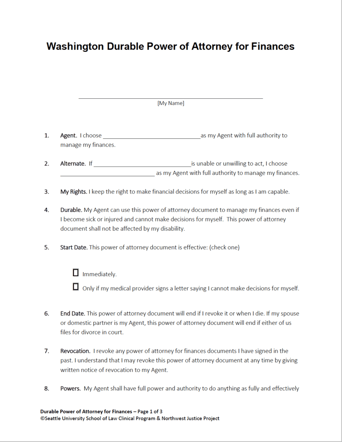 Free Washington Durable Power Of Attorney Form Pdf Word 6912