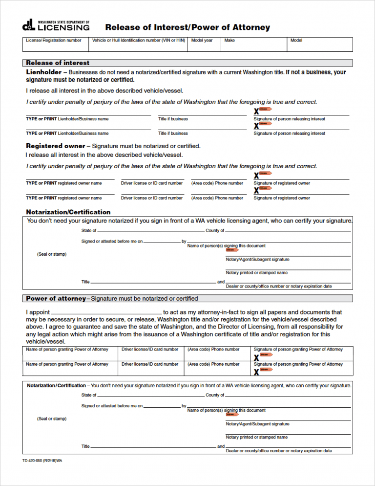 Washington Motor Vehicle Power of Attorney preview