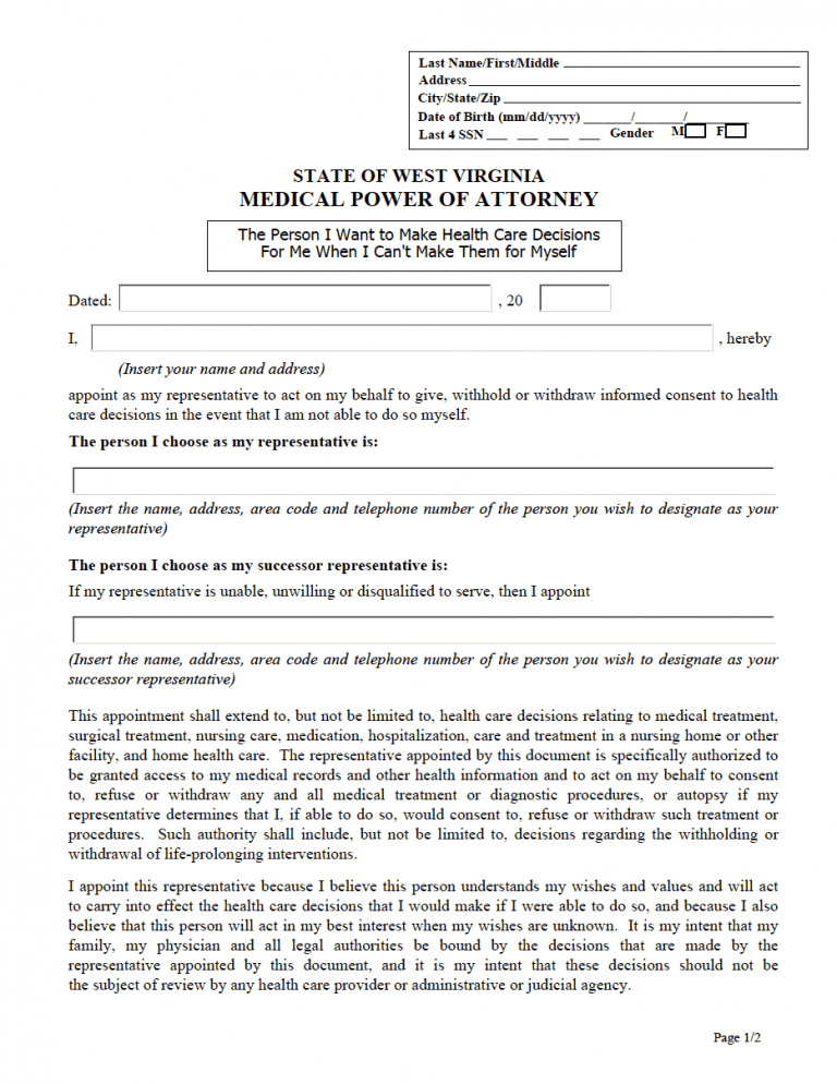 West Virginia Medical Power of Attorney Form preview