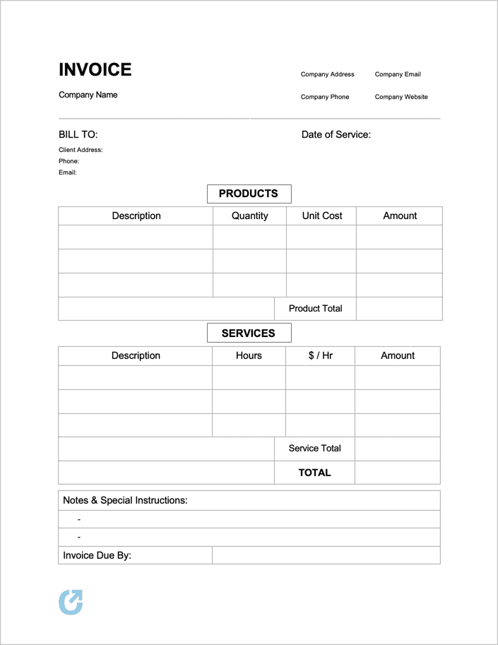 printable service invoice template