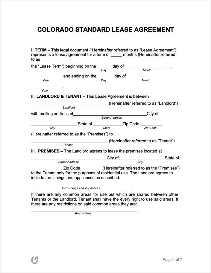 Free Colorado Standard Residential Lease Agreement PDF WORD Free Colorado Standard Residential Lease Agreement PDF WORD