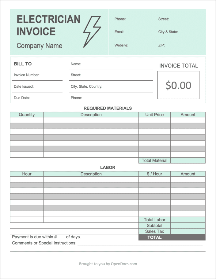 Electrician Sample Bill Electrician Sample Bill
