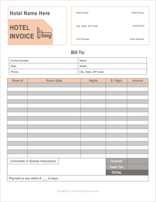 Resort Invoice One Color Free Hotel Invoice Template | PDF | WORD | EXCEL