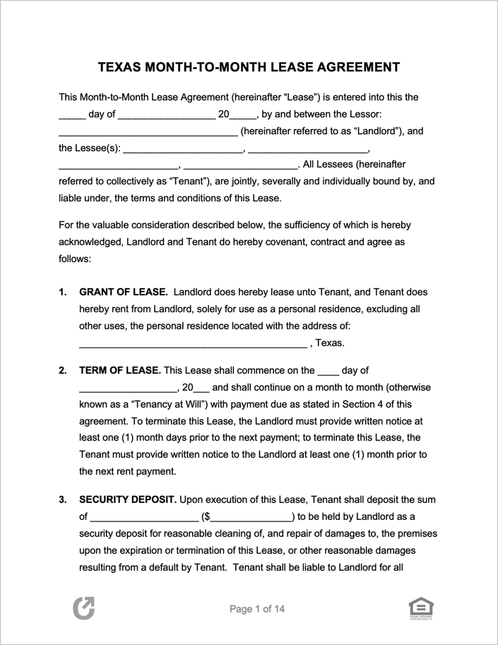 Free Texas MonthtoMonth Lease Agreement PDF WORD RTF Free Texas MonthtoMonth Lease Agreement PDF WORD RTF
