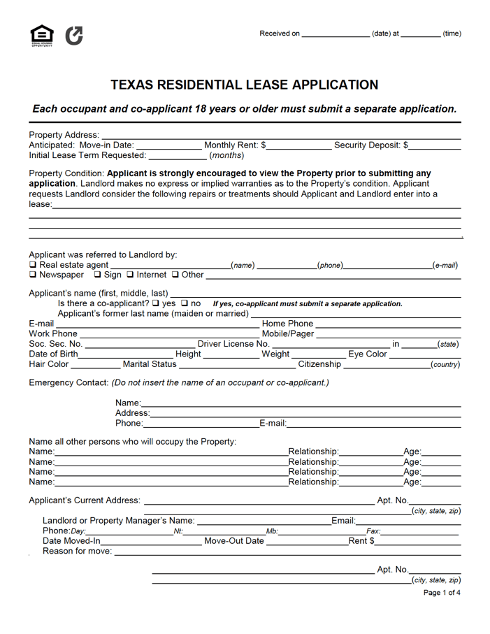 texas rental agreement template