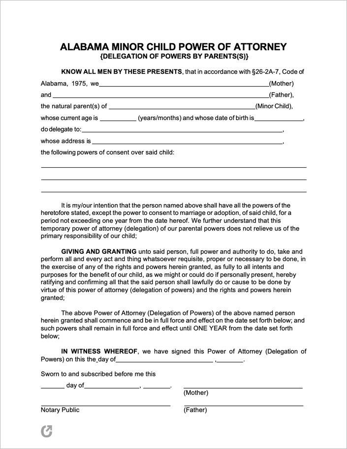 Free Alabama Minor Child Power of Attorney Form | PDF | WORD free-alabama-minor-child-power-of-attorney-form-pdf-word