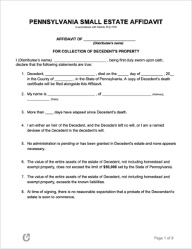 Free Pennsylvania Small Estate Affidavit Form PDF WORD Free Pennsylvania Small Estate Affidavit Form PDF WORD