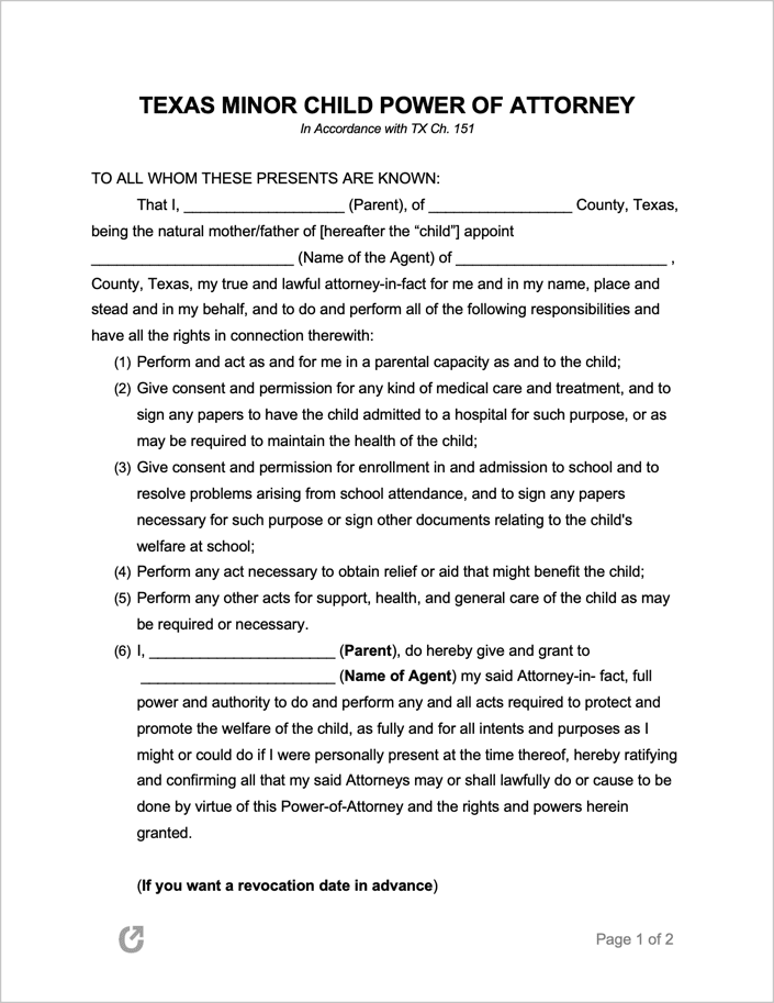Free Texas Minor Child Power of Attorney Form | PDF | WORD free-texas-tx-power-of-attorney-forms-templates-pdf