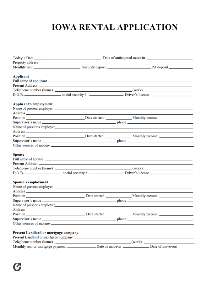 Free Iowa Rental Application | PDF | WORD