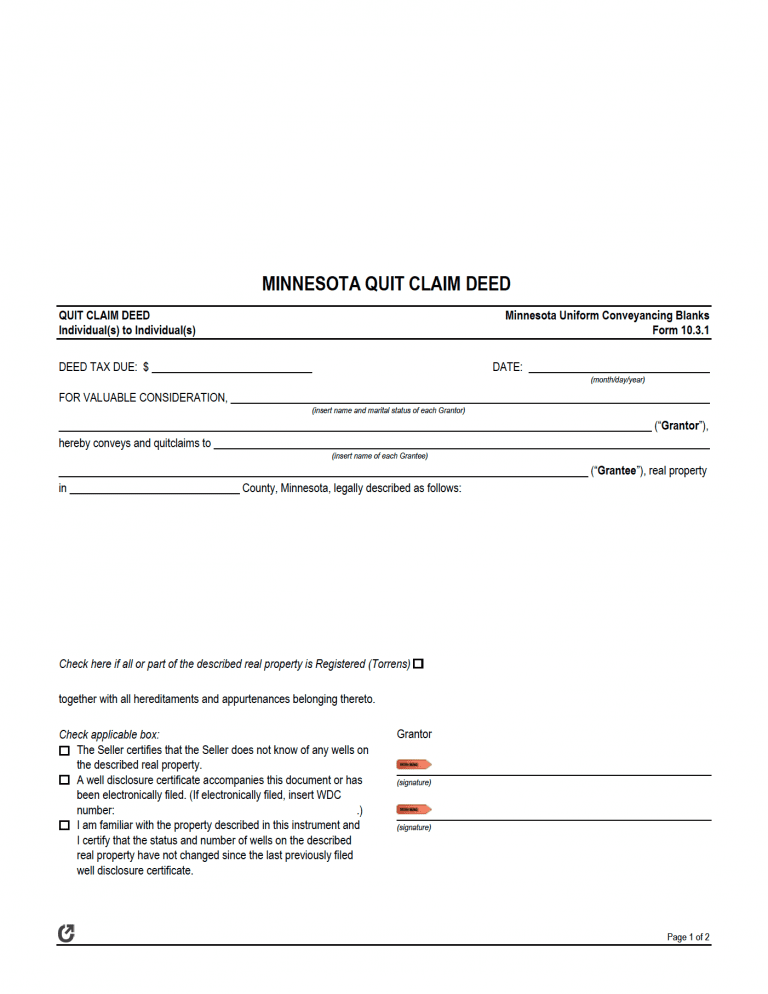 Free Minnesota Quit Claim Deed Form | PDF