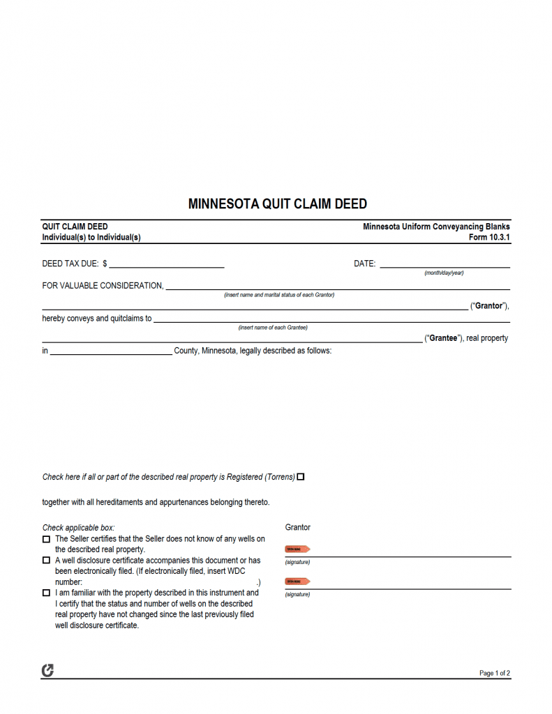 Free Minnesota Quit Claim Deed Form | PDF
