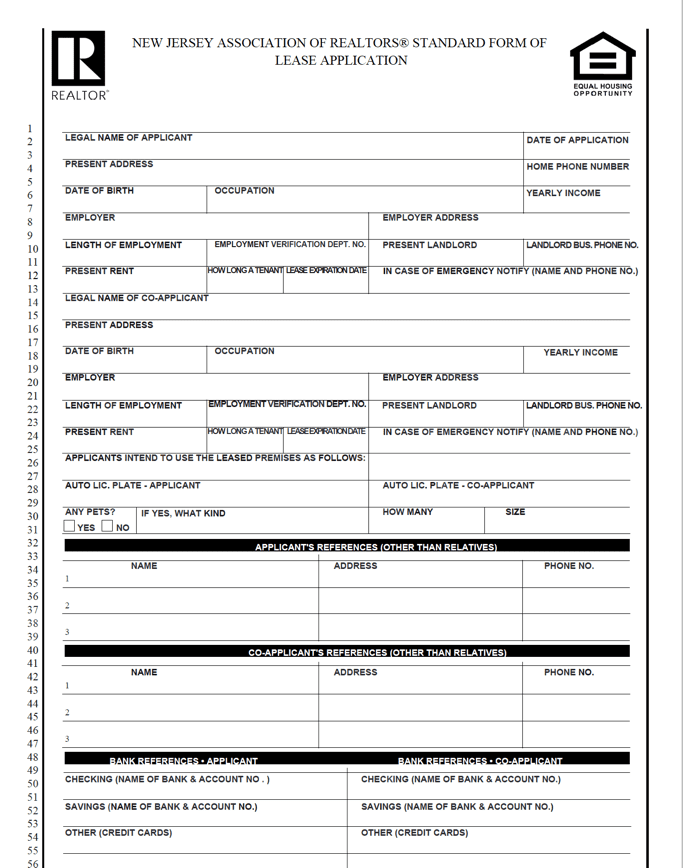 Free New Jersey Rental Application PDF WORD