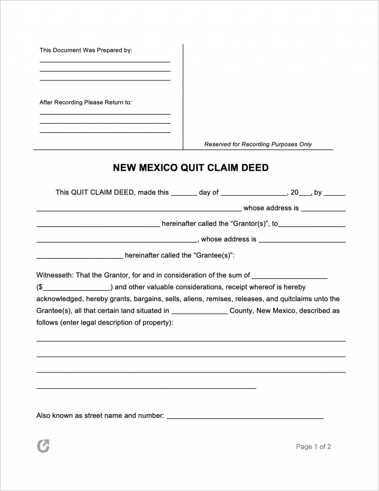 New Mexico Quit Claim Deed Form preview