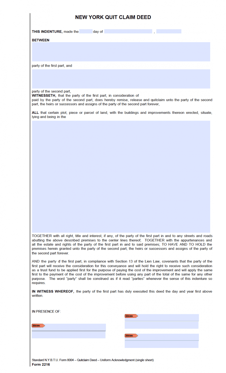 New York Quit Claim Deed Form preview