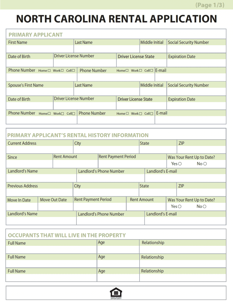 North Carolina Rental Application preview
