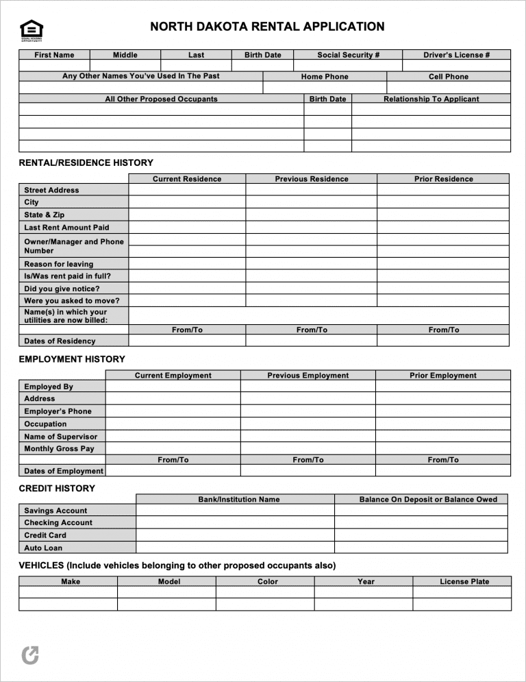 North Dakota Rental Application preview