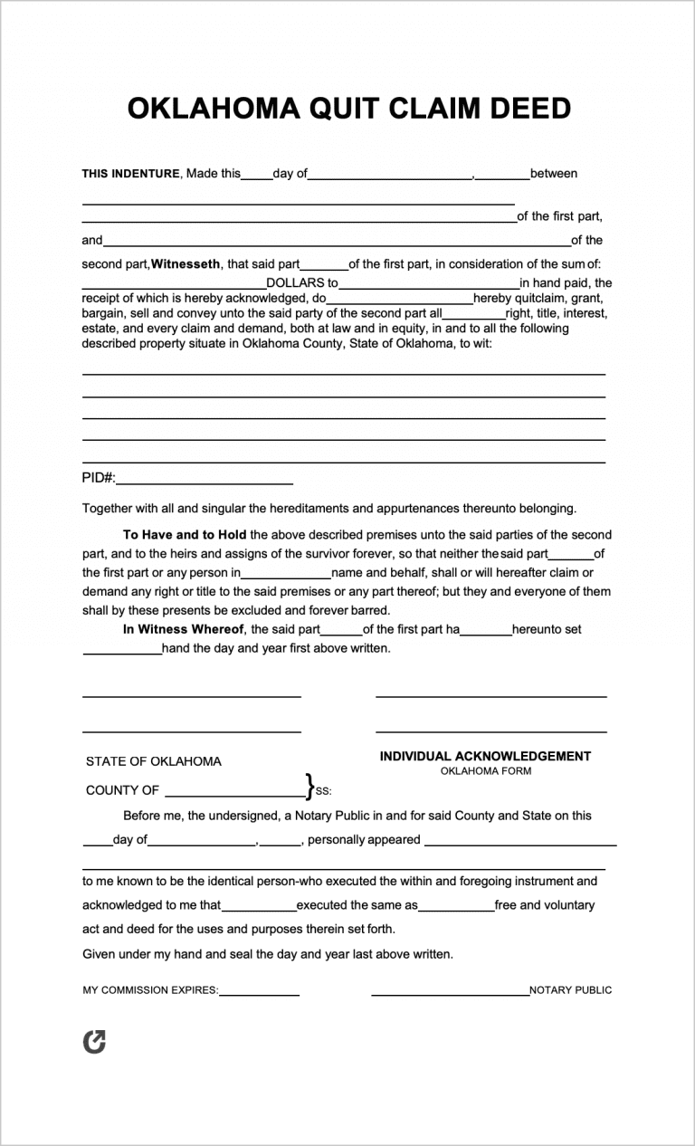Oklahoma Quit Claim Deed Form preview