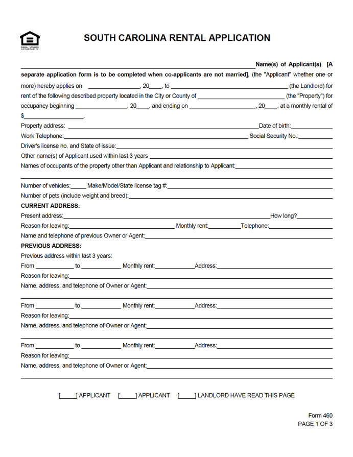 Free South Carolina Rental Application | PDF | WORD