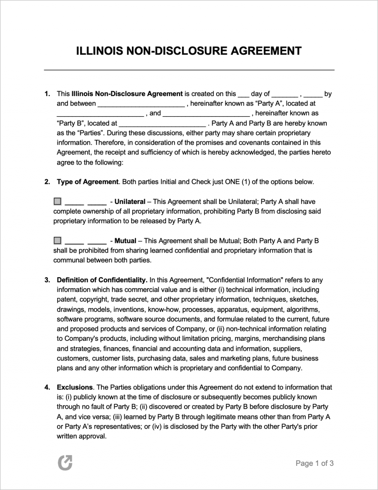 Free Illinois NonDisclosure Agreement Template PDF WORD
