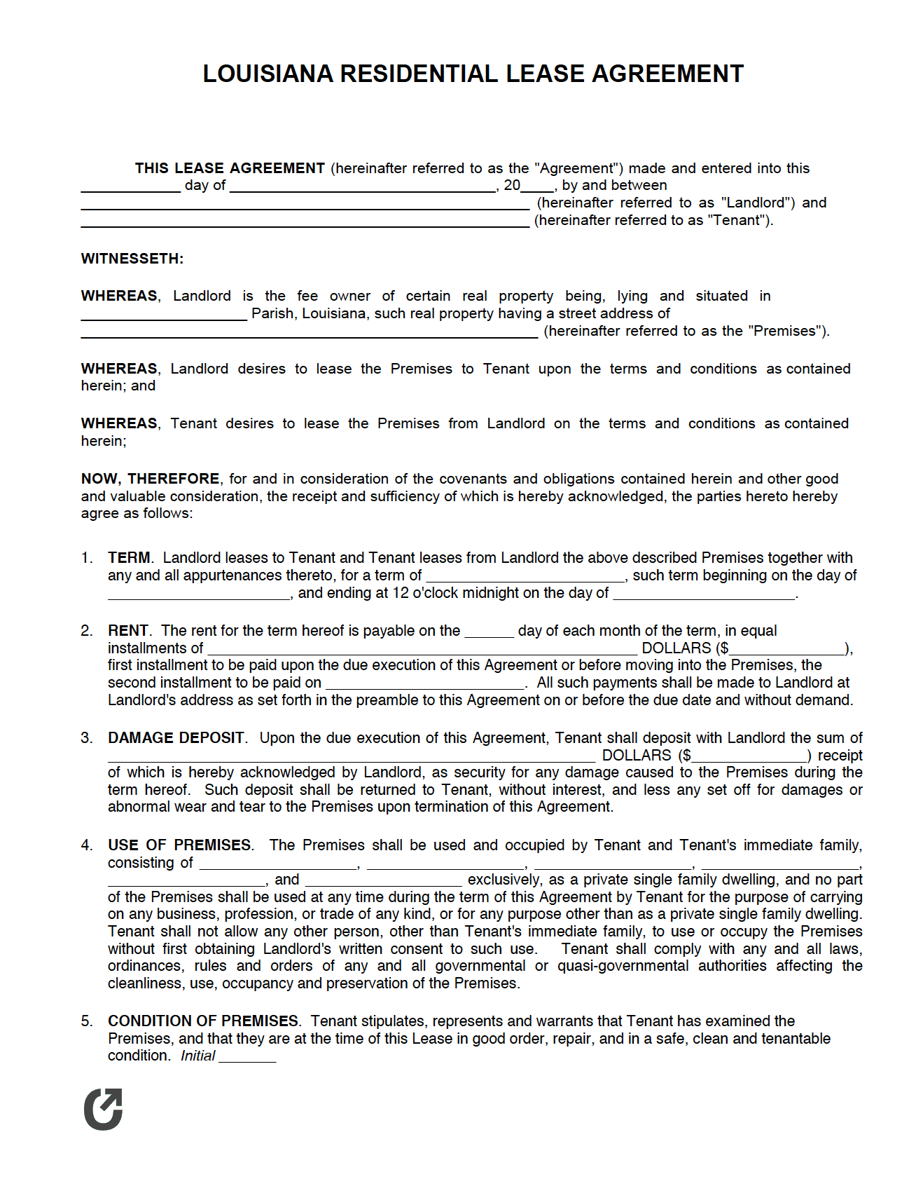 Free Louisiana Standard Residential Lease Agreement PDF WORD Free Louisiana Standard Residential Lease Agreement PDF WORD