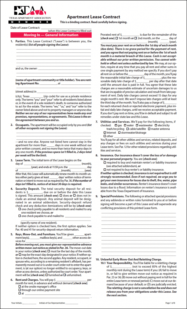 Free Texas Standard Residential Lease Agreement | PDF