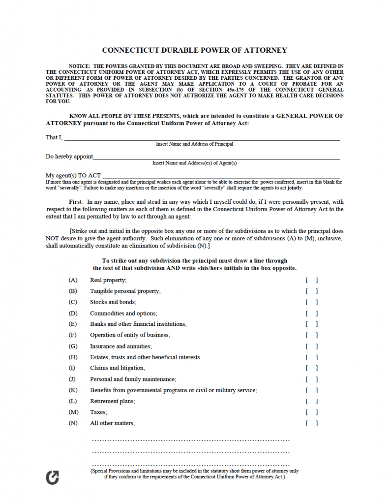 durable statutory power of attorney ct