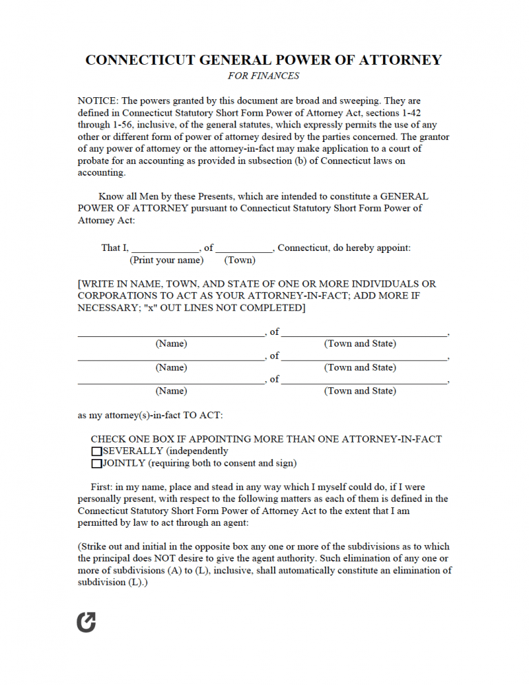 Free Connecticut General (financial) Power Of Attorney Form 