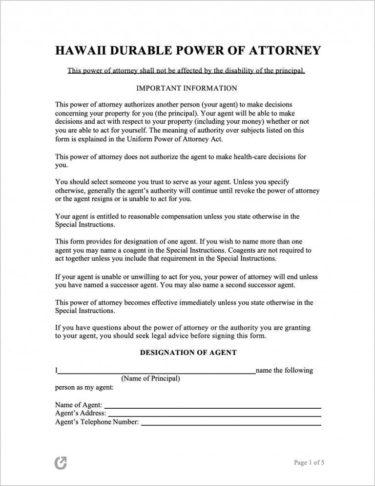 Hawaii Power of Attorney Forms preview