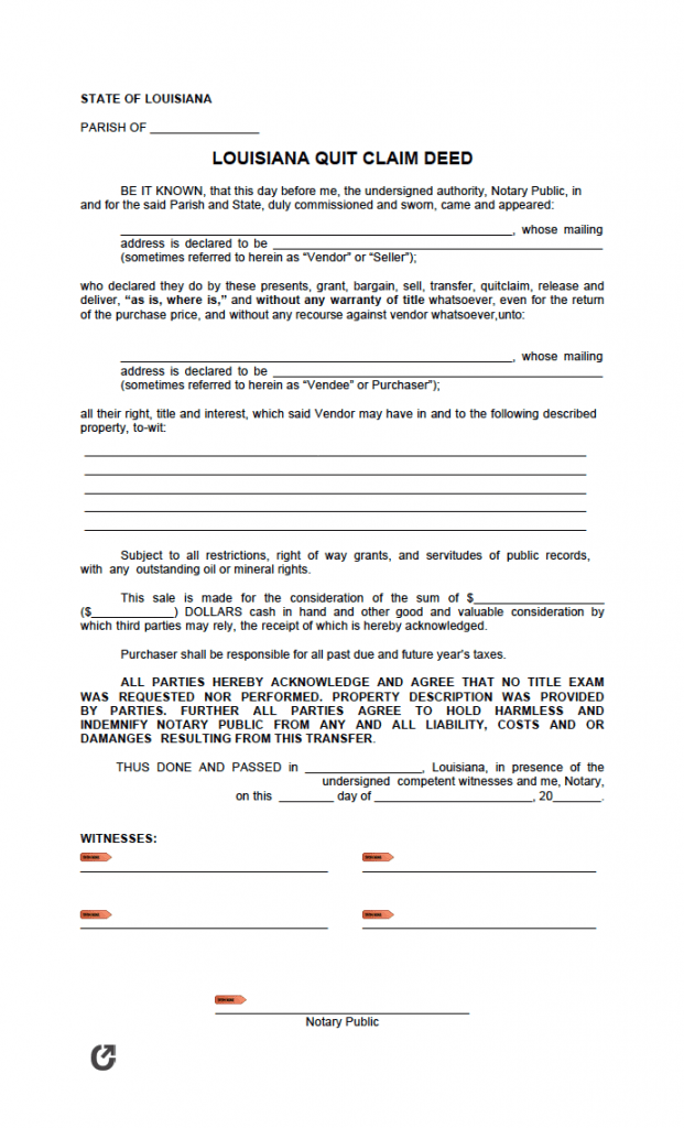 Free Louisiana Quit Claim Deed Form PDF
