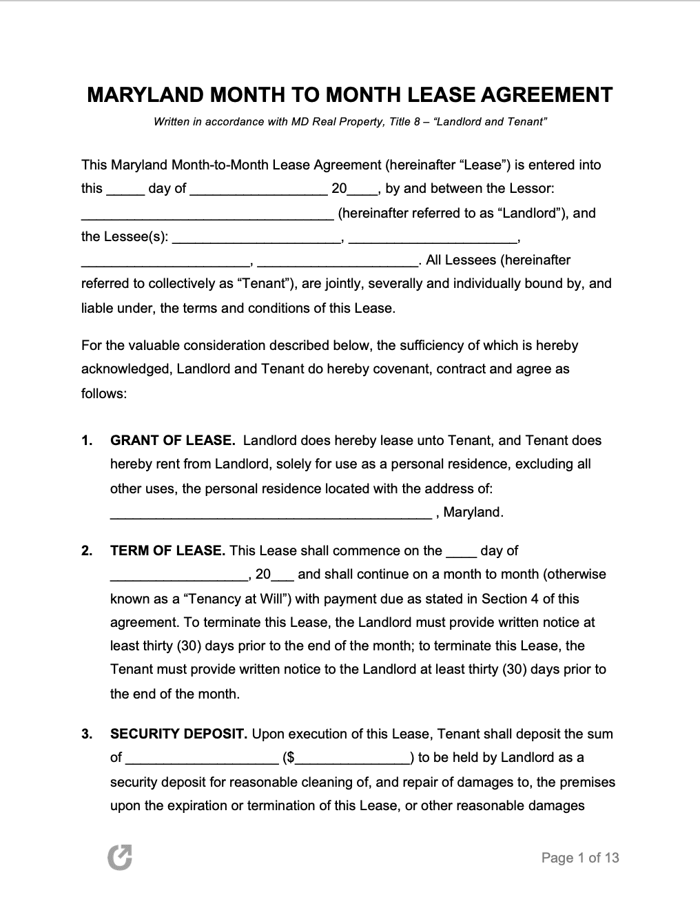 Free Maryland Month to Month Lease Agreement PDF WORD free-maryland-month-to-month-lease-agreement-pdf-word