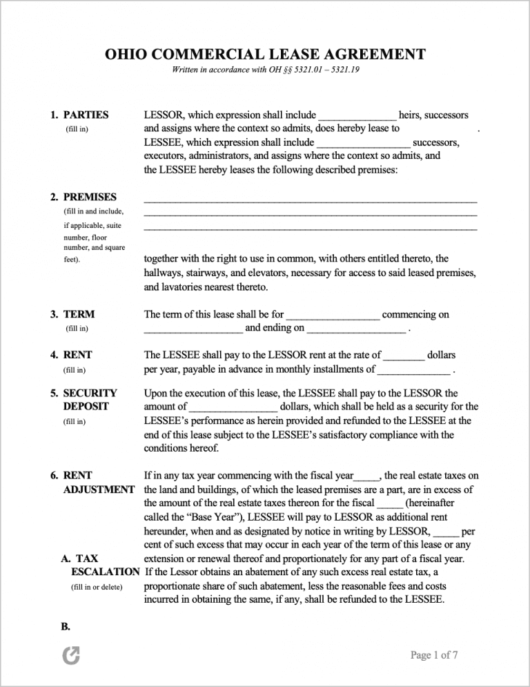 Free Ohio Commercial Lease Agreement | PDF | WORD