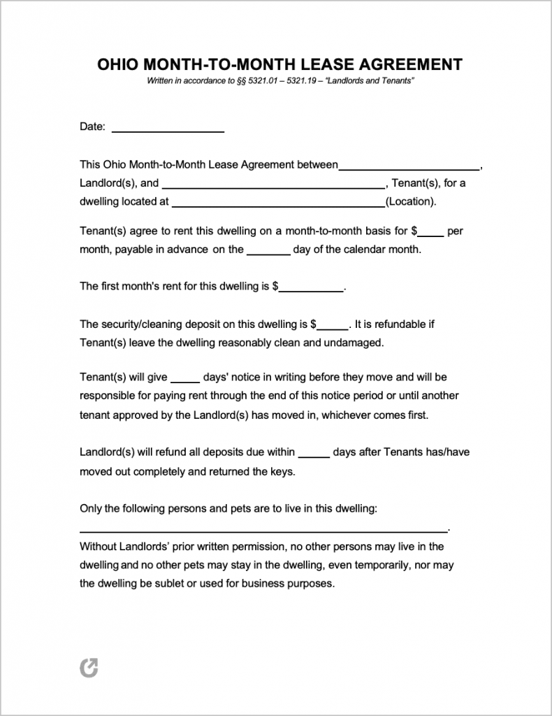 Free Ohio Rental Lease Agreement Templates PDF WORD RTF
