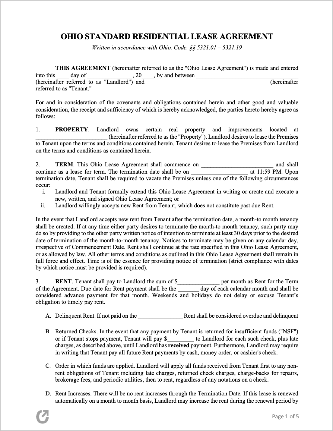 Free Printable Lease Agreement Ohio