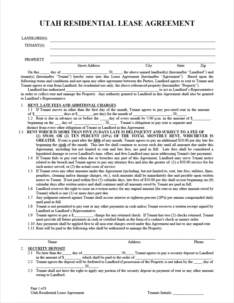 Utah Standard Residential Lease Agreement preview