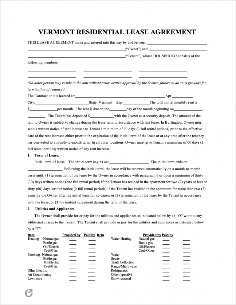 Vermont Rental Lease Agreement Templates (6) preview