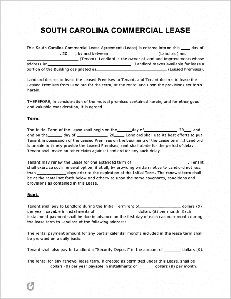 Free South Carolina Rental Lease Agreement Templates | PDF | WORD