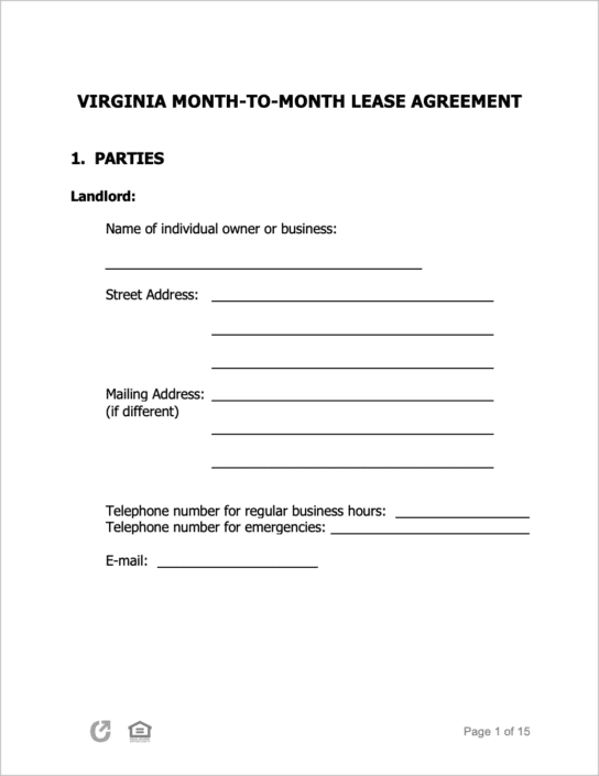 Free Virginia MonthtoMonth Lease Agreement PDF WORD Free Virginia MonthtoMonth Lease Agreement PDF WORD