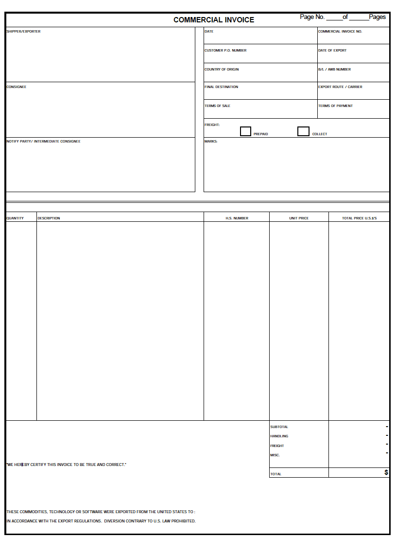 Free International Commercial Invoice Templates - PDF – eForms