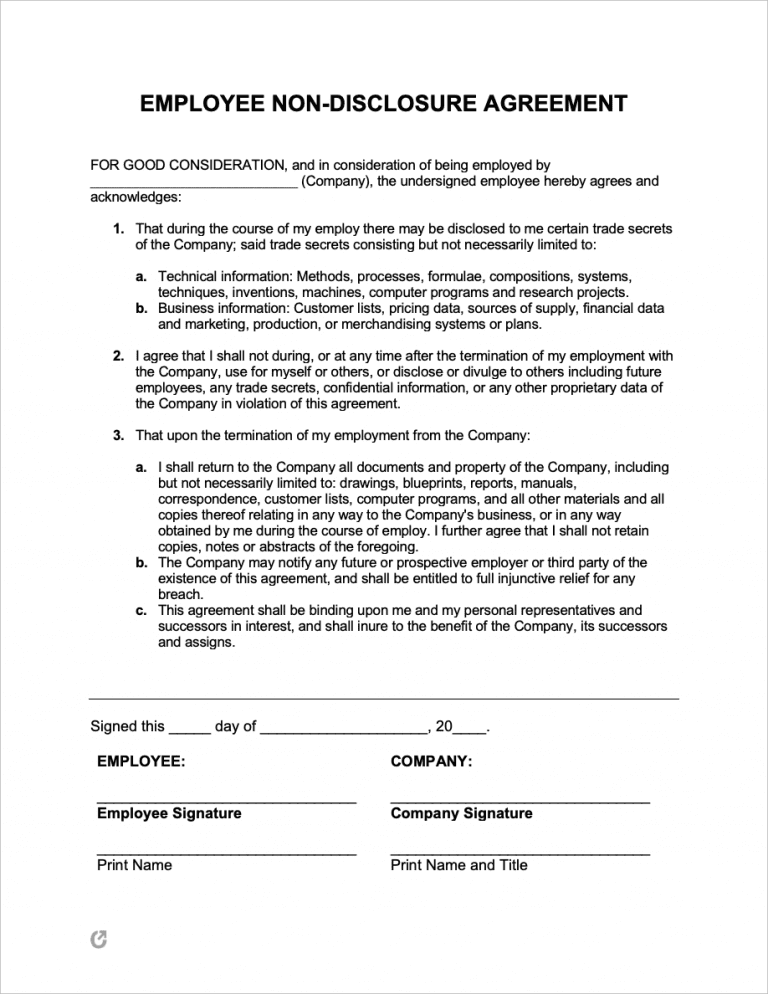 Employee Non-Disclosure Agreement Template preview
