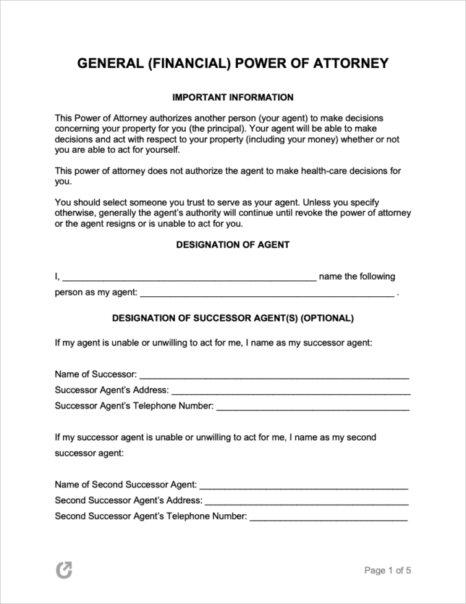 Free General (Financial) Power of Attorney Forms | PDF | WORD | RTF