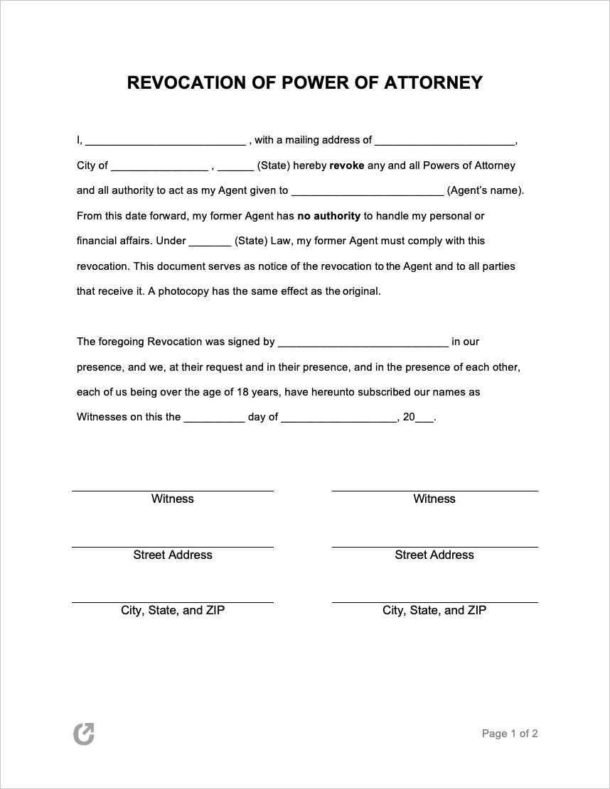 Printable Revocation Of Power Of Attorney Template 5228