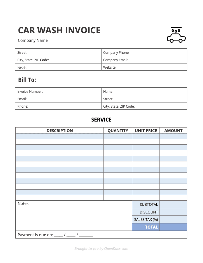 car wash sample templates