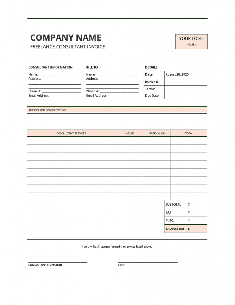 Free Freelance Consultant Invoice Template | PDF | WORD | EXCEL