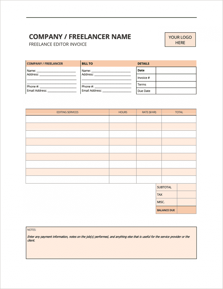 Free Freelance Editor Invoice Template | PDF | WORD | EXCEL