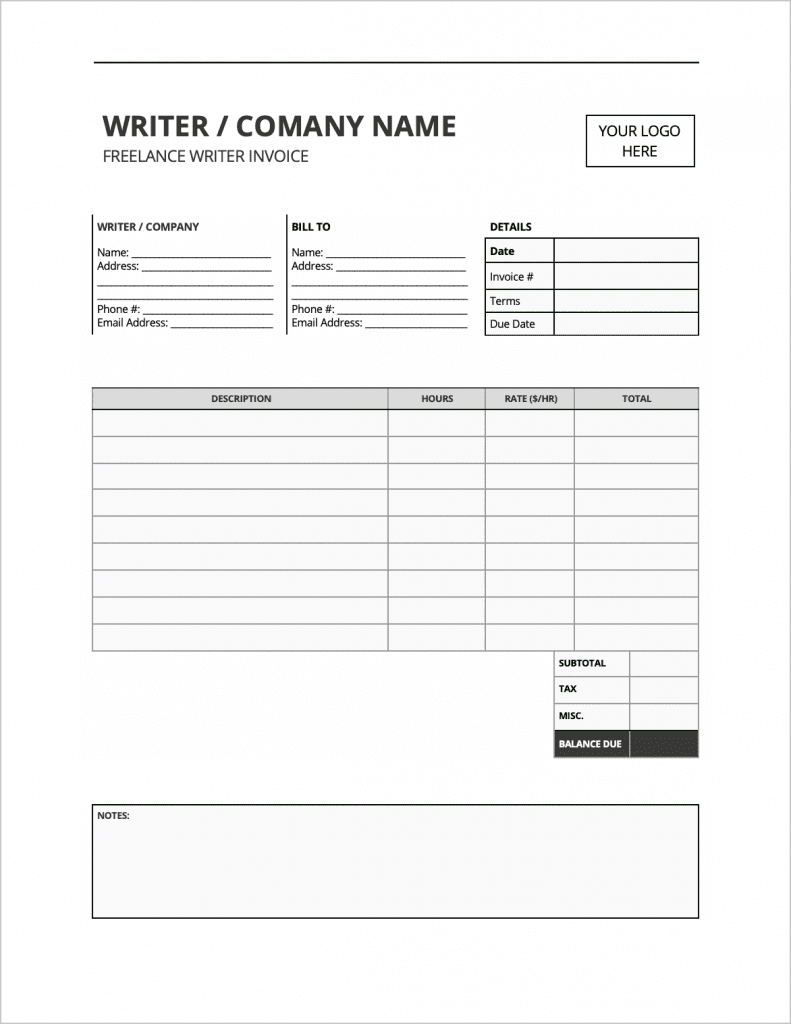 Free Freelance Writer Invoice Template | PDF | WORD | EXCEL